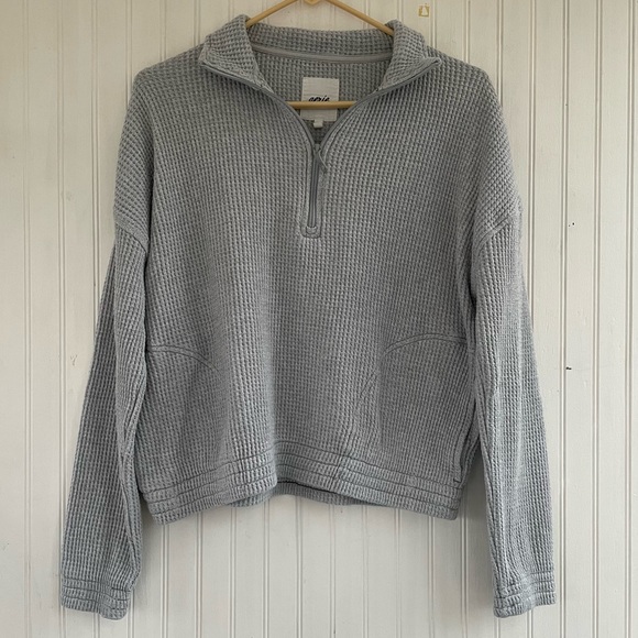 aerie Sweaters - Aerie Women's Gray Waffle knit Long sleeve Cropped Quarterzip Pullover Small